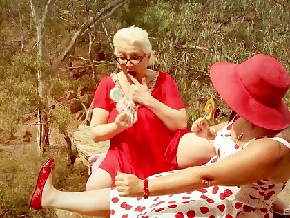 Older lesbos having fun outdoors - Morgana Muses & Cassandra Sie